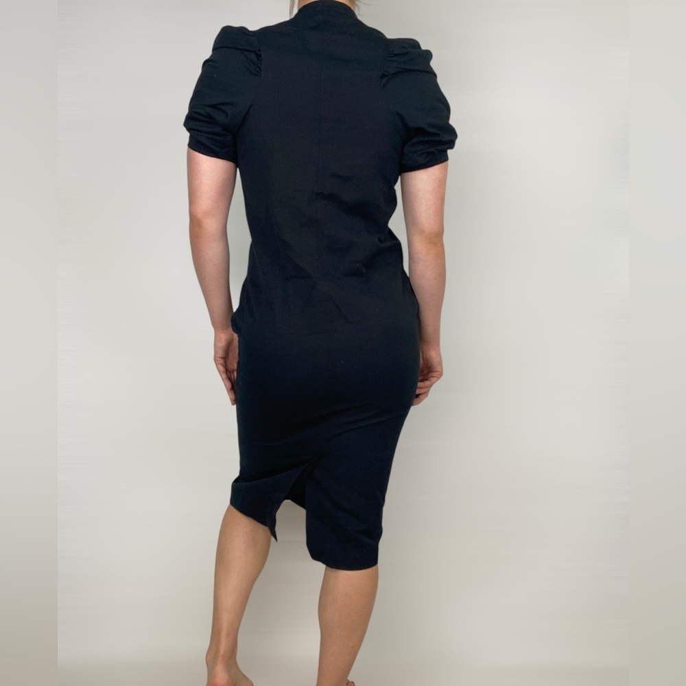 G. Label By Goop Puff Sleeve Pocket MIDI Dress in Black Button Down Sheath - Picture 4 of 10